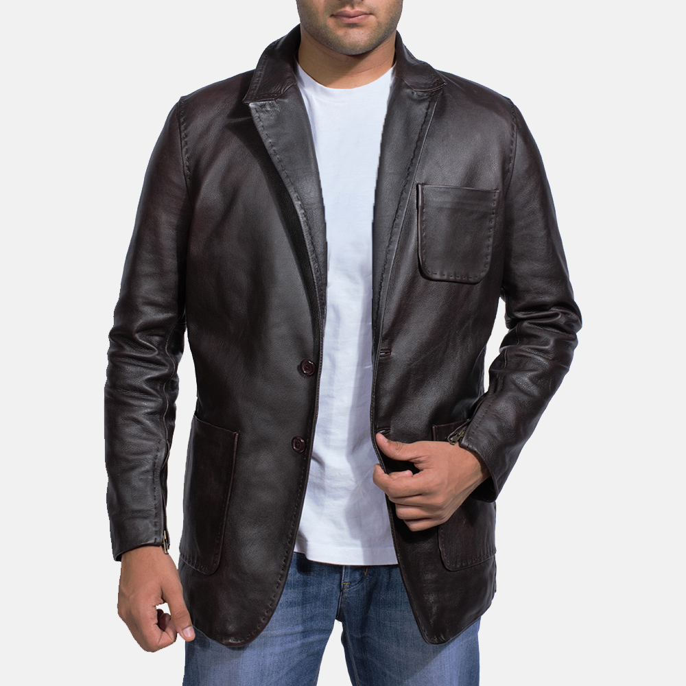 Wine Black Leather Blazer - Image 3