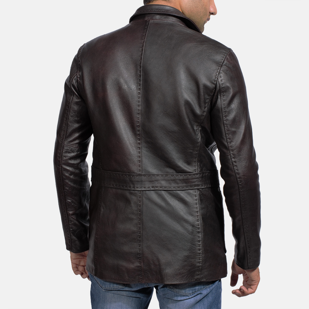 Wine Black Leather Blazer - Image 2