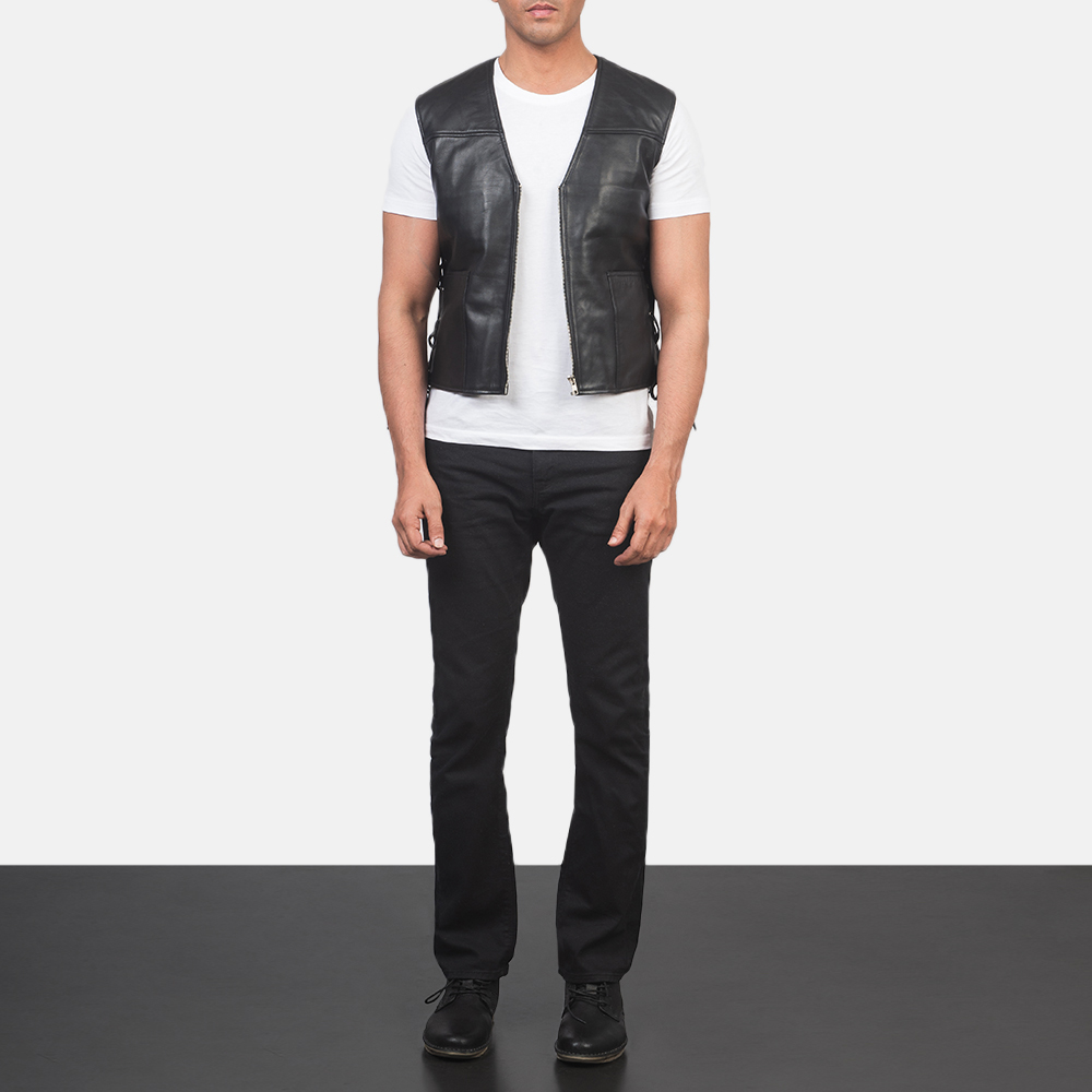 Brandon Black Leather Vest - Image 5