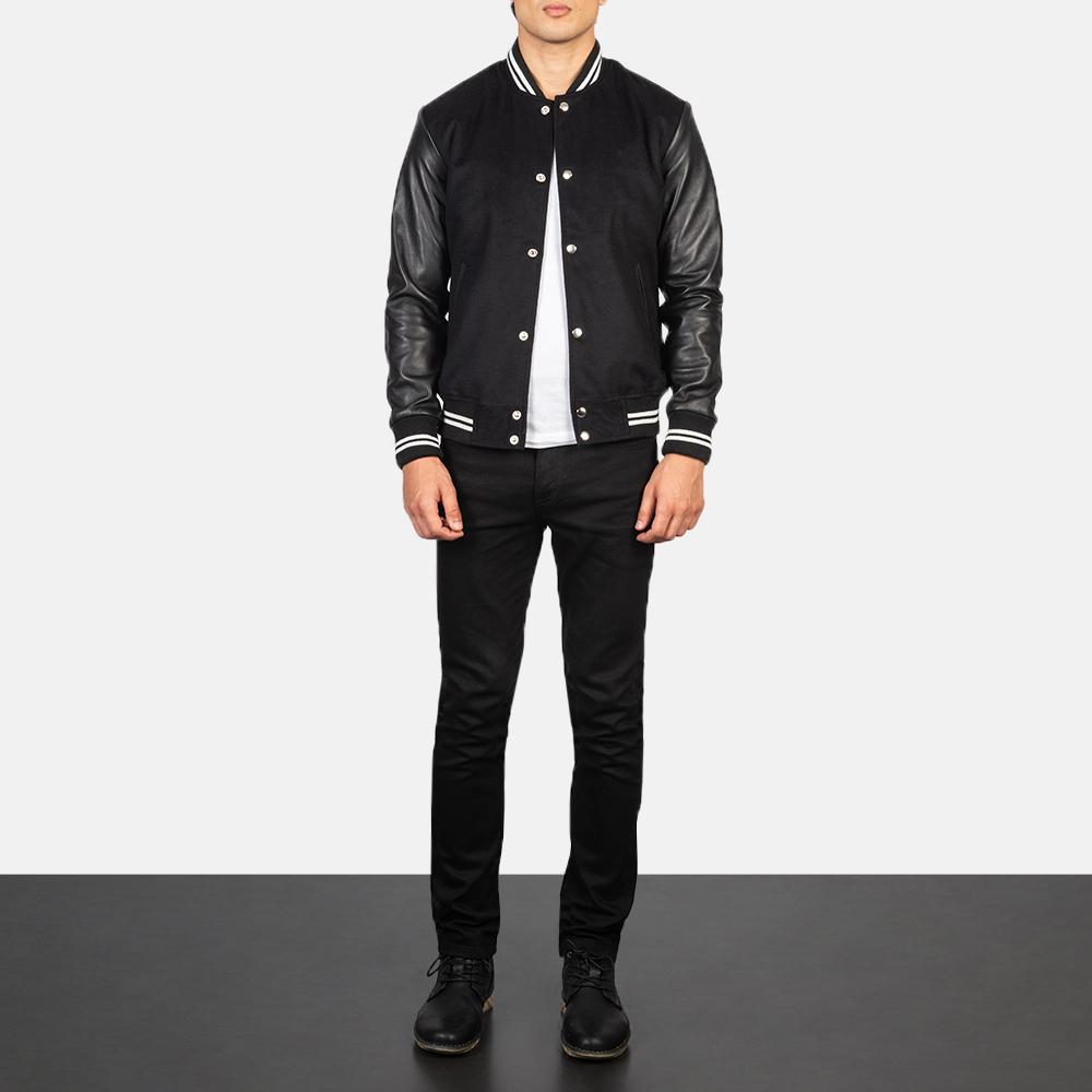 Vaxton Black Striped Hybrid Varsity Jacket - Image 3