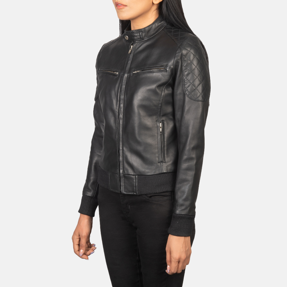 Zenna Black Leather Bomber Jacket - Image 4